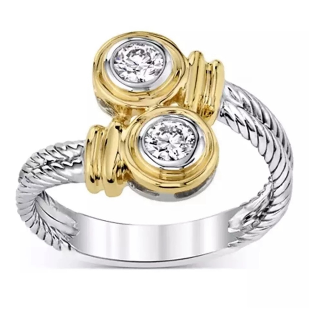 Twisted Silver & Gold Crystal Ring - Picture 3 of 7